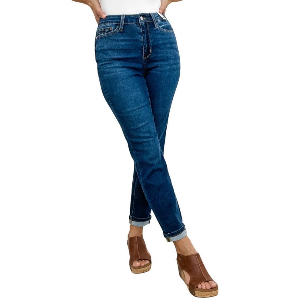 Judy Blue COOL SUMMER Hi-Rise Cuffed Boyfriend Jeans in Blue, Size 5/27​​​​